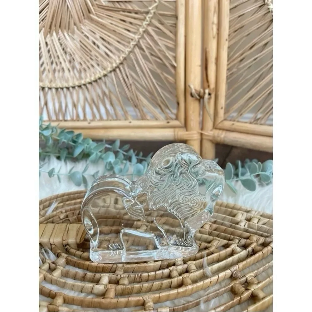 Dansk Crystal Zoo Lion Clear Glass Paperweight Naiad Einsel Mid Century Figurine